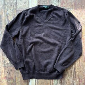 J. Crew Men's 100% Merino Wool Chocolate Brown V-Neck Sweater | Large